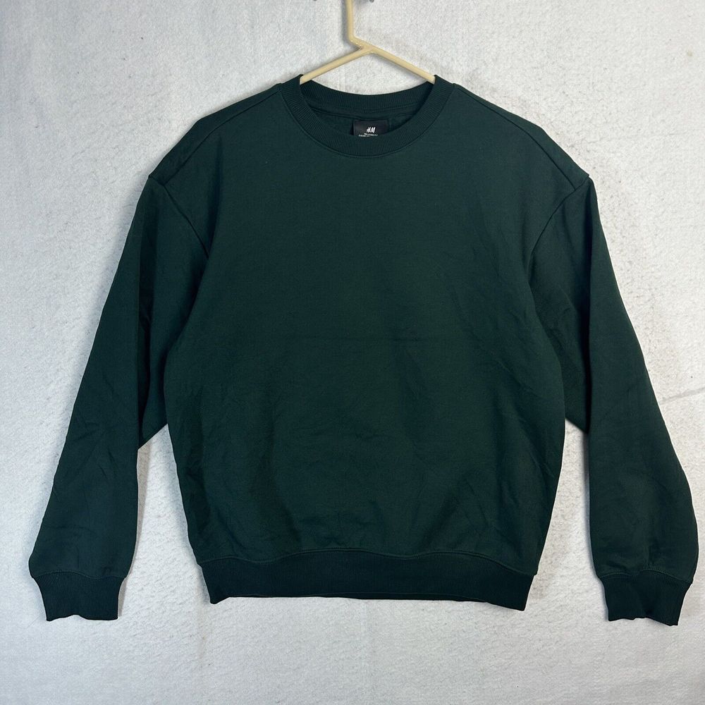H&M Mens Sweatshirt Size XS Green Fleece Relaxed Fit Crew Neck Pullover Pullover